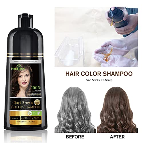 Шампон во боја на коса од хербиш за сива коса 500 мл темно кафеава + есенцијална грижа цветно масло за коса за суво оштетена коса и раст 60мл