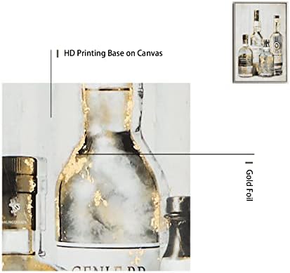 Гроздобер бар wallиден декор за кујна - гроздобер шишиња со шишиња бар во сиви и златни нијанси платно уметнички дела со текстура за трпезарија,