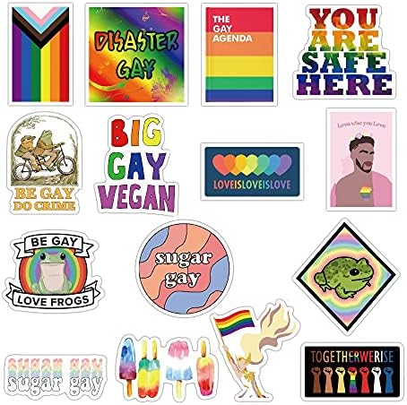 Налепници за геј гордост, 50 парчиња налепници за геј loveубов, налепници за ленти со виножито за ЛГБТ, светла техниколор винил водоотпорни