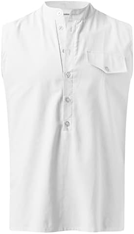 Мажите памучни постелнини резервоари 2023 летни обични тренинзи маички без ракави V вратот на копчето за вратот на вратот на врвот удобно