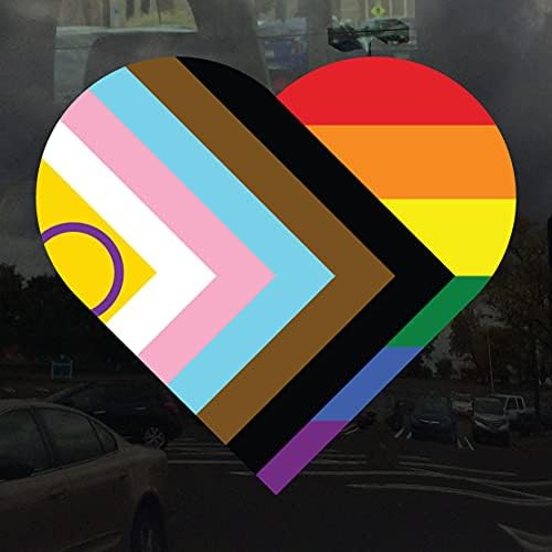 Применливо Pun Heart Intersex Interusive Progress Prader Pride Flag LGBTQIA POC Transgender Flag - Налепница за винил Декл 2 инчи