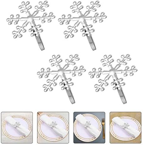 Божиќни украси Кисангел 4 парчиња снегулка од салфетка сервис прстени Божиќ Божиќни снегулки држачи за салфетка прстени за Божиќна празничка