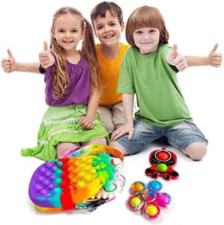 Пакет за играчки за поп рамо со 5 мини играчки за меурчиња за деца, ананас поп торба чанта фидажа на училишни материјали