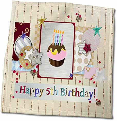 Колаж со starsвезди, cupcake и свеќа, среќен 5 -ти роденден - крпи