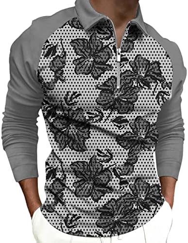 Beuu 2022 Нови поло маици за мажи, поштенски врат со долг ракав, цветни пол -точки крпеници за голф врвови, случајна дизајнерска кошула