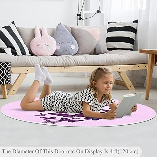 Llnsupply Голема големина 5 ft круг деца играат област килим пеперутка розова расадник за килим нелизат деца тепих плејматско дете