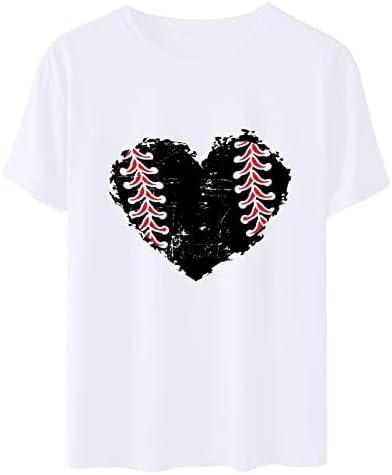 Cински слатки срцеви графички маички со кратки кратки ракави на вратот Бејзбол врвови летни основни блузи од Раглан