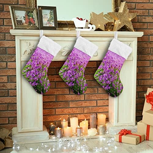 Божиќни чорапи Прованса цветни лаванда цветни бели плишани манжетни мерцеризирани кадифени семејни празници персонализирани големи декорации