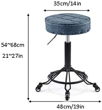 Килими столици за убавина со тркала ， хидраулична столица со кафеава сина синтетичка кожа седиште ， прилагодлива висина 54-68 см ， поддржана тежина