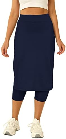 Аургелмир женски тенис здолниште со хеланки на каприс, голф колено должина на атлетски долги здолништа за жени со џебови