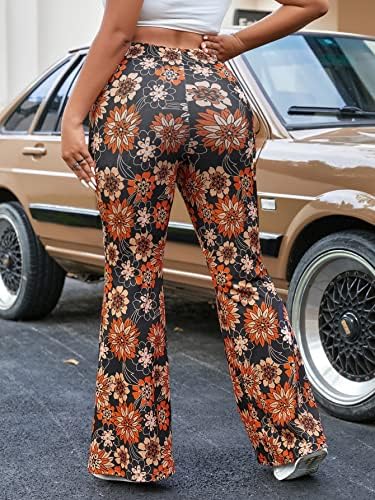 Oyoangle Women's Women's Plus Size Sime Secape High Withcut Bootcut цветни панталони сончогледни панталони со широки нозе