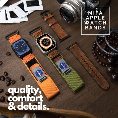 Компатибилен со Apple Watch Band, NASA лиценцирана солиден најлонски кожен спортски каиш со ткаени јамка за IWATCH 42mm/44mm/45mm, тежок тактички