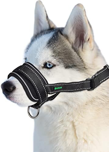 Муцка со меко куче со рефлексивна лента за да се спречи гризење на лаење и џвакање, муцка за обука на кучиња со прилагодлива јамка