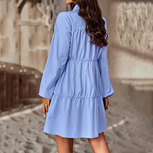Miashui плус големина макси фустани 2022 жени цврста боја лапел со долги ракави, лежерна кошула фустан со копче надолу фустан