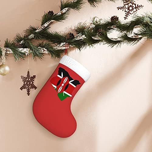 QG ZZX Божиќни чорапи со бела супер мека плишана манжетна манжетна мапа на кениско знаме Божиќни чорапи Божиќни украси порибување