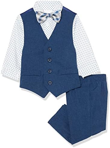 Официјален сет на Ван Хесузен Бебето момчиња, елек, панталони, кошула со фустан и вратоврска и вратоврска