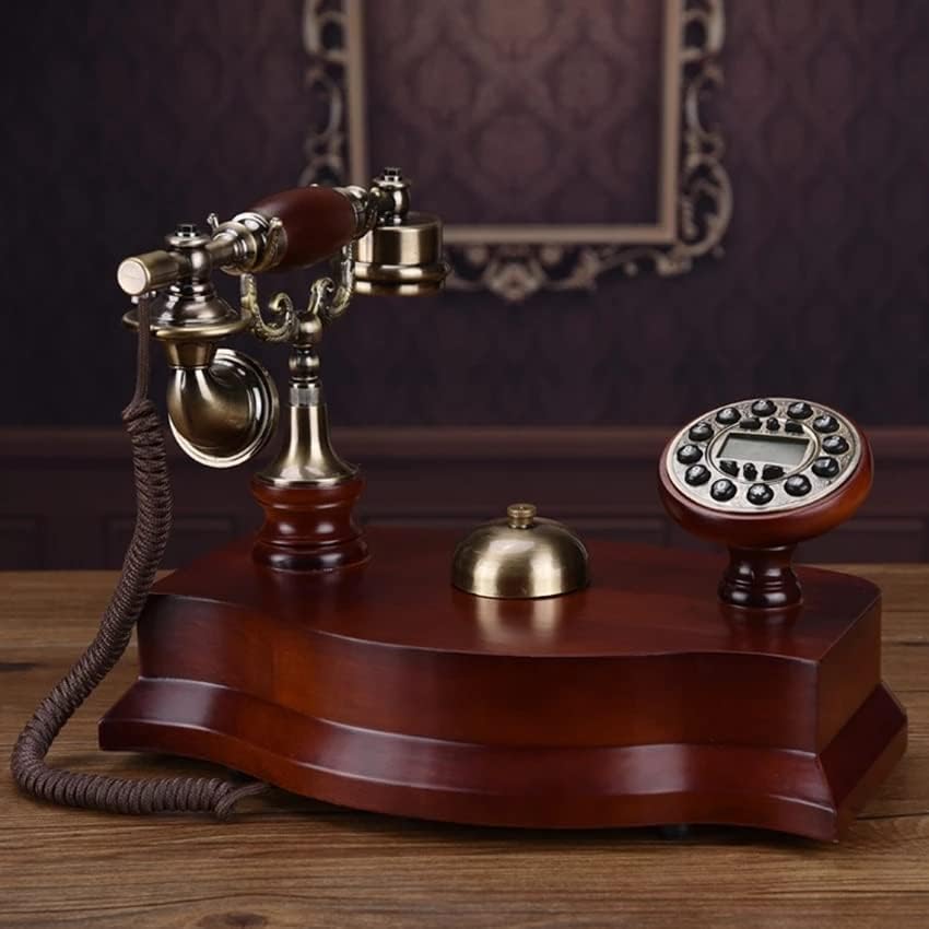 Lhllhl антички телефонски фиксни фиксни цврсти дрвени телефони со лична карта, бирање на копче, задно осветлување на рацете, механички
