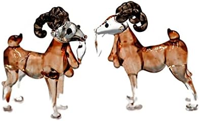 1shopforyou коза крива рог кафеава мини стаклена фигура фигура фарма минијатурна рака разнесена уметност од 2