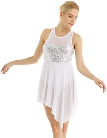 inlzdz женски сјајни sequine sequins camisole лирски балетски танц гимнастика Леотард асиметрично здолниште од мрежа