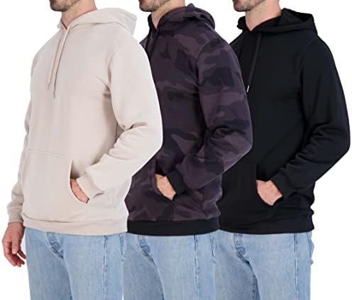 3 пакувања: Машка кадифен руно пуловер качулка - џебови со џебови со долги ракави со качулка