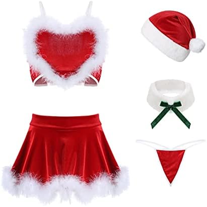 Божиќна костумска костуми срцеви плишани црвени секси долна облека за бебиња, егзотична долна облека со кадифена фустан еротска