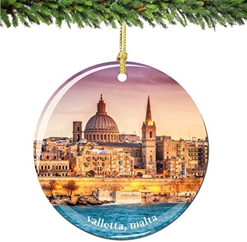 Град-сувенири Валета Малта Божиќ украс порцелан Двоен 2,75 инчи