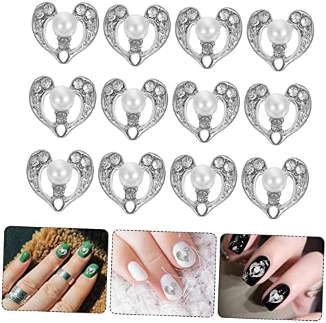 Frcolor 12 парчиња додатоци за уметност за нокти дијамантски декор за нокти украси срцеви шарми за нокти столпчиња за нокти, нокти шарм