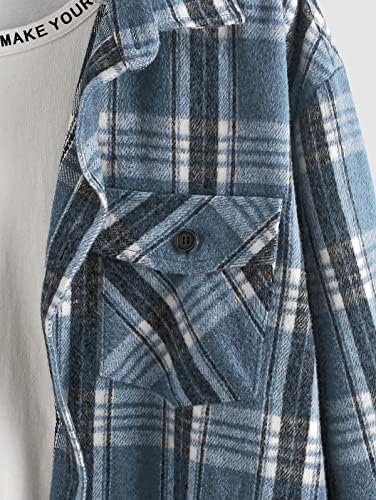Zaful Mens Flannel јакна Класично карирано копче за шишиња надолу со долги ракави џеб врвови за крпеница кошула