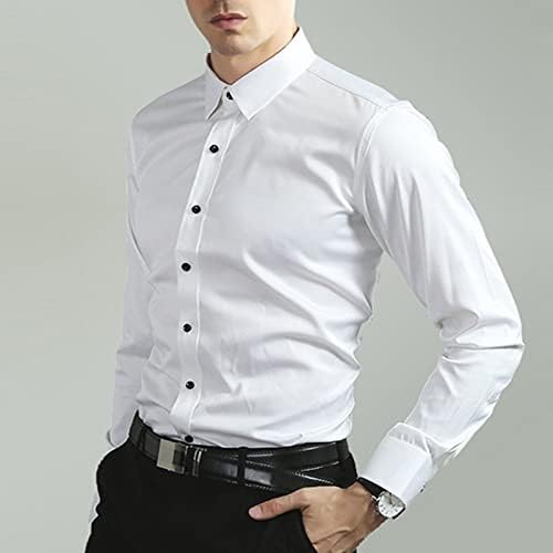 Копче за машка кошула надолу, тенок вклопуваат неелезни цврсти удобности флексибилни кошули случајни долги ракави деловни канцеларии