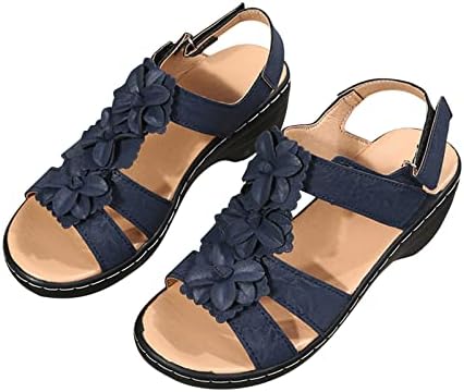 Женски клинови сандали свадбени чевли за невеста, дами обични летни цветни сандали со ниски потпетици отворени пети ортотични сандали