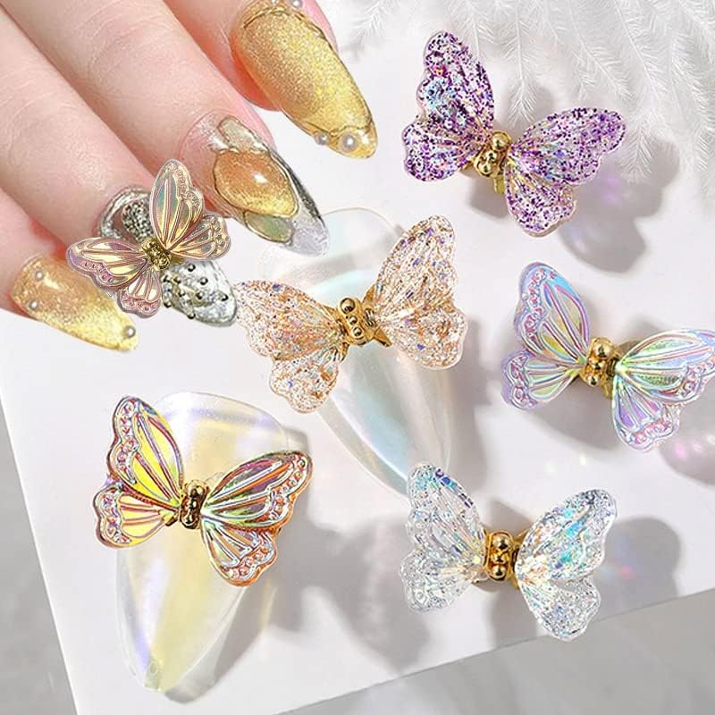 3Д Аурора пеперутка нокти шарм секвенци од пеперутки за нокти за сјајни пеперутки нокти уметнички шарми шарени пеперутки декор - декор -