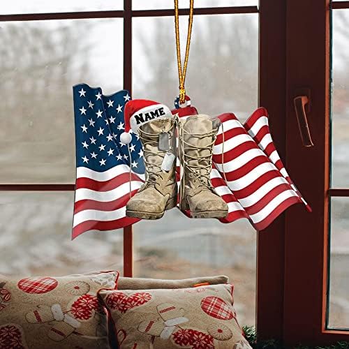 Сопствено име војник армија ветерански чизми Америка САД знаме украс украс украс декор чиста пластика виси декорација куќа презентирана