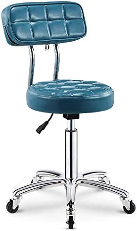 Столче за убавина на тркалото ， прилагодлива канцеларија столче со сино синтетичко кожено седиште ， прилагодлива висина 45-58 см ， Поддржана