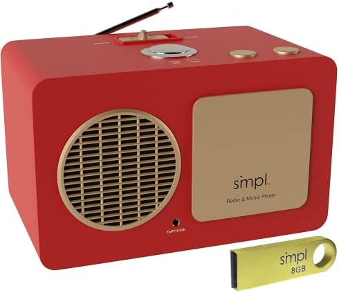 SMPL One Touch Music Player + Radio, AudioBooks + MP3, квалитетен звук, издржлив дрвен куќиште со ретро изглед, 4 GB USB со 40 носталгични