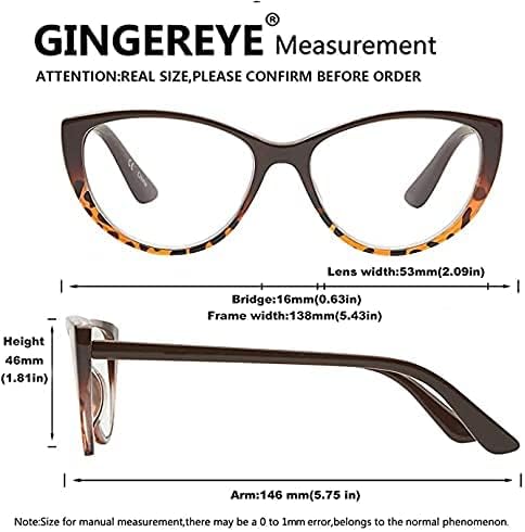 Очила за читање на очи за очи за жени, Gingereye 2-пакет модни дами читач на сина светлина +1,0, анти-сјај очила w/пролетна шарка