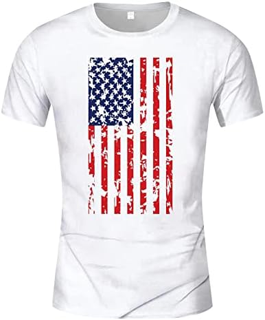 Маица на 4 јули за мажи, бела кошула со кратки ракави во САД, американска знаме starвезда и ленти со тркалезна маичка за вратот на вратот