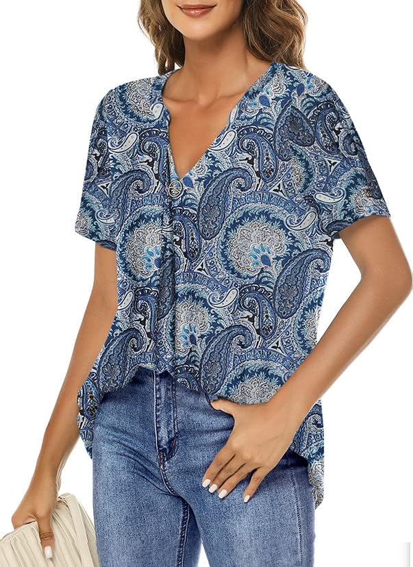 Olенски врвови на ОЛЕКН, Обични кратки ракави за кратки ракави V вратот плус големина Блуза кошула деловни обични врвови на врвови