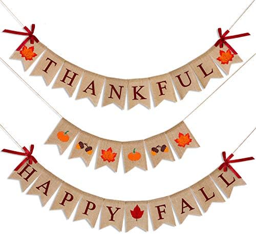 3 Парчиња Среќен Пад Благодарност Банер Благодарност Fall Жетва Aut Украси Тиква Јавор Лист Желади Банер За Денот На Благодарноста