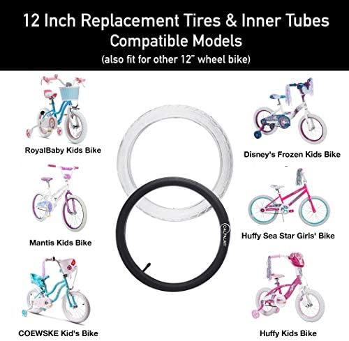 Калпалми 12 „Гуми за замена на велосипеди за деца и внатрешни цевки - одговара на повеќето детски велосипеди како Royalbaby, Joystar