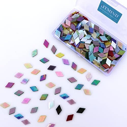 Litmind дијамантски облик на стакло мозаик плочки за занаетчиски рефус, 0,79 x 0,48 прецизни мешани бои за извалкани стаклени парчиња, diy