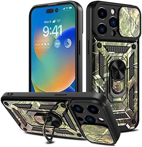 Донвел За Iphone 14 Pro Max Случај Со Капакот На Слајд Камерата И Прстен Магнетни Kickstand, Воена Одделение Заштитни Шок-Отпорен