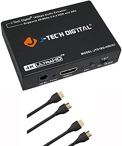 J-Tech Дигитални 4K HDMI ДО HDMI И Аудио Екстрактор Конвертор De-вградување Пакет со 2 ПАКЕТ HDMI 2.0 3ft Кабел Тројно Заштитени 24k