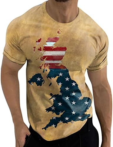 ЗДДО 4-ти јули маички за кратки ракави за мажи, лето патриотско ретро американско знаме за печатење на мускули на екипи на екипаж на врвови
