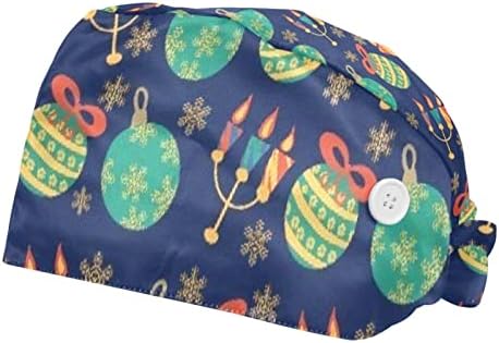 2 пакувања прилагодливо работно капаче со копчиња за повлекување на копчиња за медицински сестри жени конска опашка Божиќ симпатични елементи