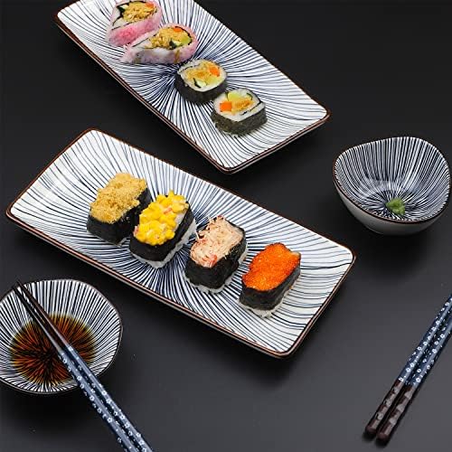 Artcome 10 парчиња јапонски стил керамички суши плоча за вечера за свадбени куќи - 2 плочи за суши, 2 јадења со сос, 2 сад за закуска,