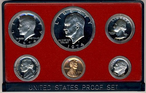 1974 С Облечен Доказ 5 Монета Поставена Во Оригинален Владин Доказ За Пакување