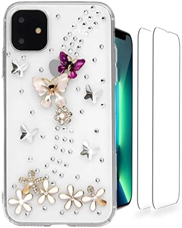 Лузиун Сјај Дизајн Телефон Случај Компатибилен со iPhone 13 Про-3D Луксузни Девојки Жени Сјајна Блинг Рачно Изработена Заштитна