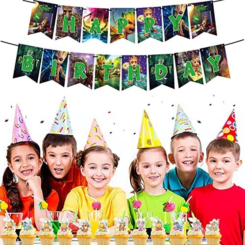 Groot партија роденден материјали, Groot тема вклучувајќи торта капи, кекс капи, знамиња,латекс балони, тоа е многу погоден за момче
