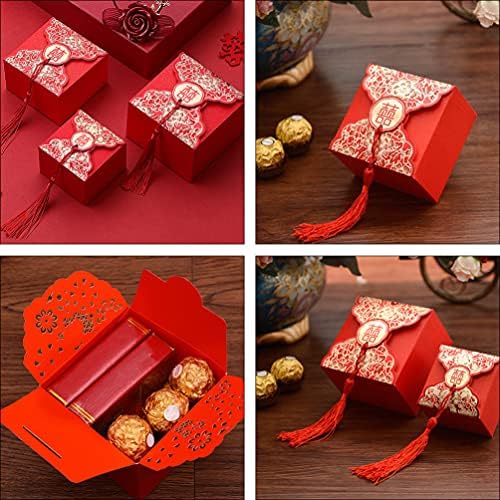 Абаодам Бебе Работи Кинески Црвена Свадба Бонбони Кутија Свадба Третираат Кутија Со Ресни Чоколадо Подарок Кутии За Бонбони Добрите Подарок