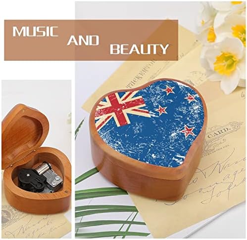 Нов Зеланд Ретро знаме Дрвена музичка кутија со срцев облик на срцев ветер музички кутија гроздобер дрвен часовник музички кутии подароци